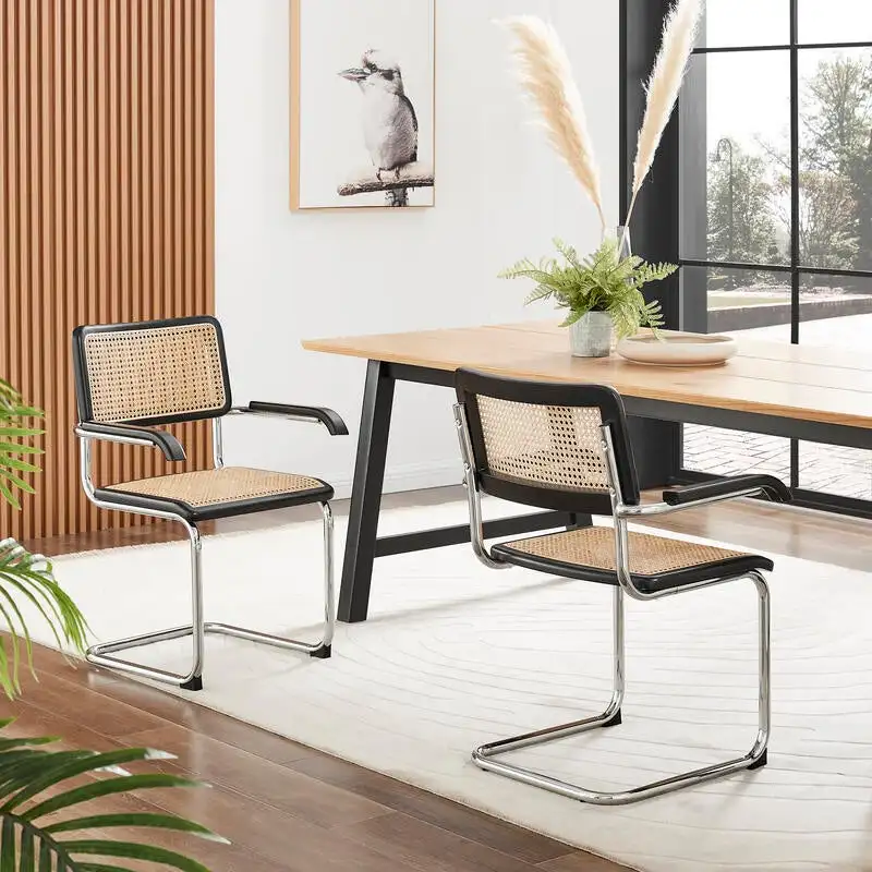 Marcel Breuer Cesca Replica Home Furniture Cadeiras Black Natural Rattan Cantilever Dining Room Chairs With Arms