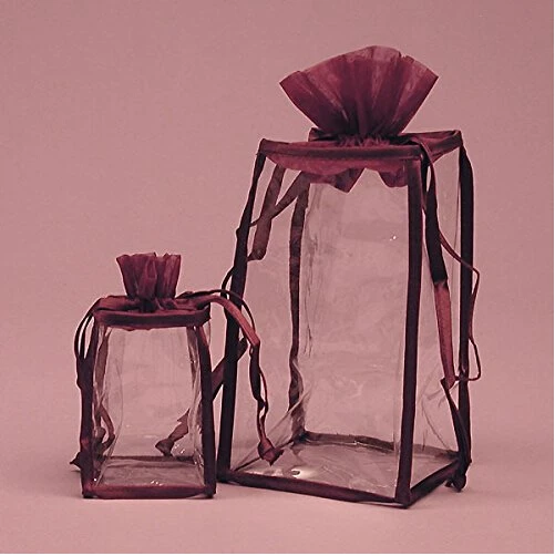 White lace top soft vinyl organza bag with square bottom