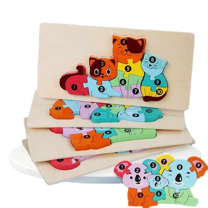 Best Selling Parent-Child Interactive Wooden Toys Baby Early Education Puzzle 3D Cartoon Blocks Children Animals Puzzle