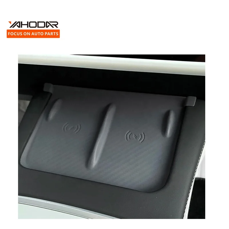 Yahodar Wireless Charging Pad Center Console Charger Mat Charging Cover Phone Charger Pads TPE Wireless Charging Pad For Model 3