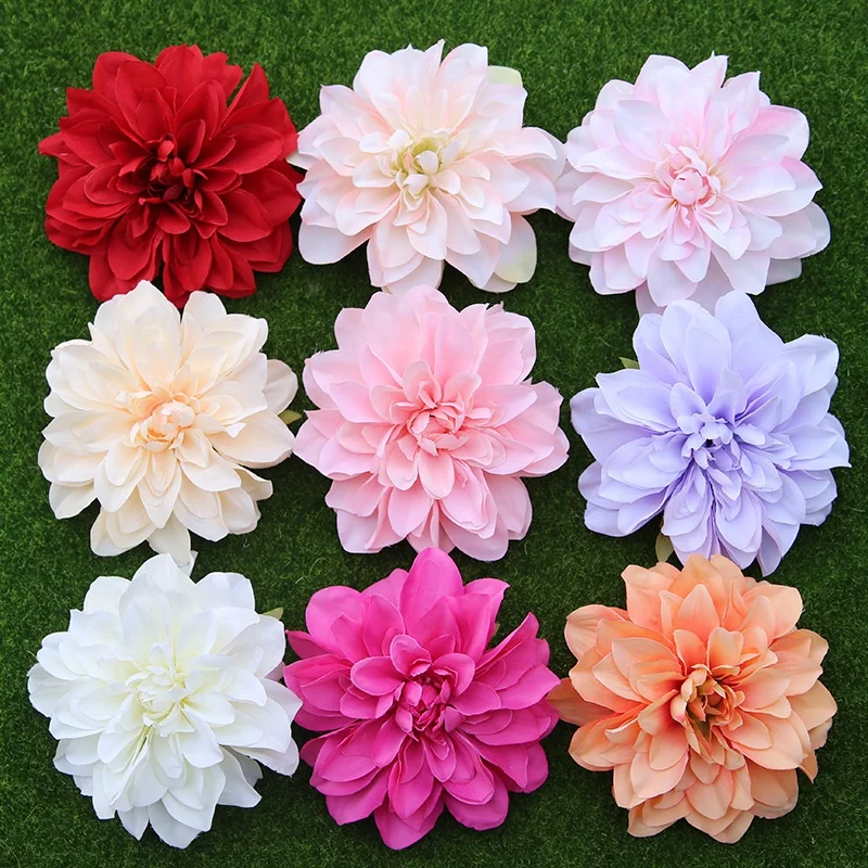 16cm Dia Fabric Silk Artificial Dahlia Heads Flowers for Decoration