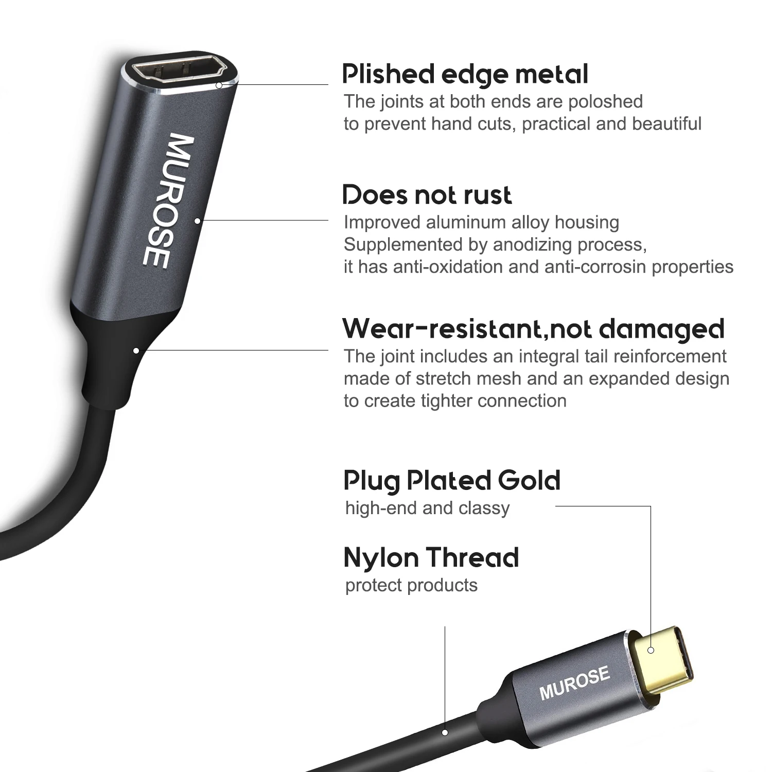 Адаптер Type C, аксессуары для компьютера, Китай, алюминиевый адаптер для HD-кабеля 4K, 60 Гц, 20 м, USB для HD-телевизора, для мобильного телефона Android