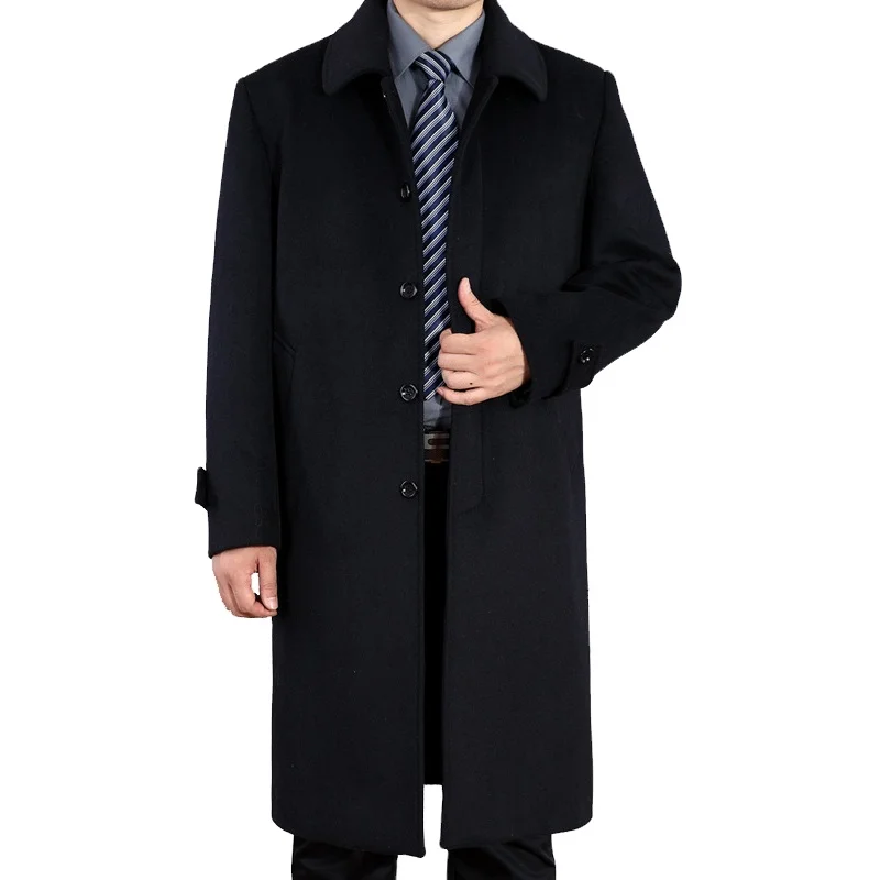2021 Fashion High Quality Black Cashmere Men Winter Casual Plus Size Long Wool Trench Coat