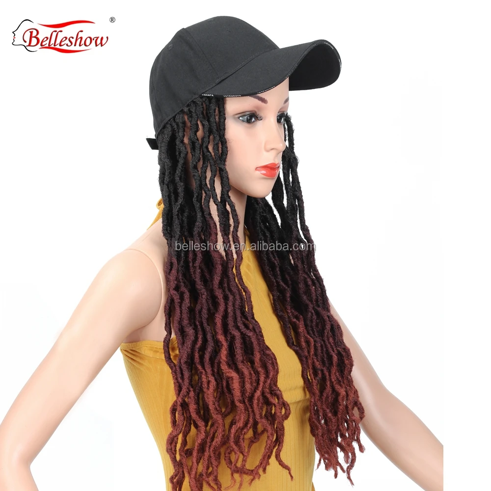 Hot sell 18inch synthetic ombre dreadlock hair braid golden locs curly Africa Twist Goddess faux locs black basketball hat wig