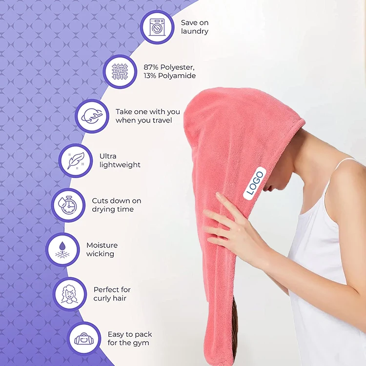 Wholesale 100% polyester microfiber hair towel quick dry custom hair towel wrap turban microfiber