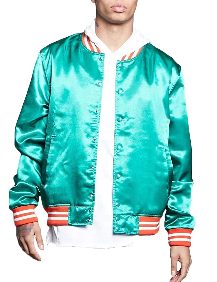 BYM OEM Service Mens Custom Satin Embroidered Baseball Bomber Jacket