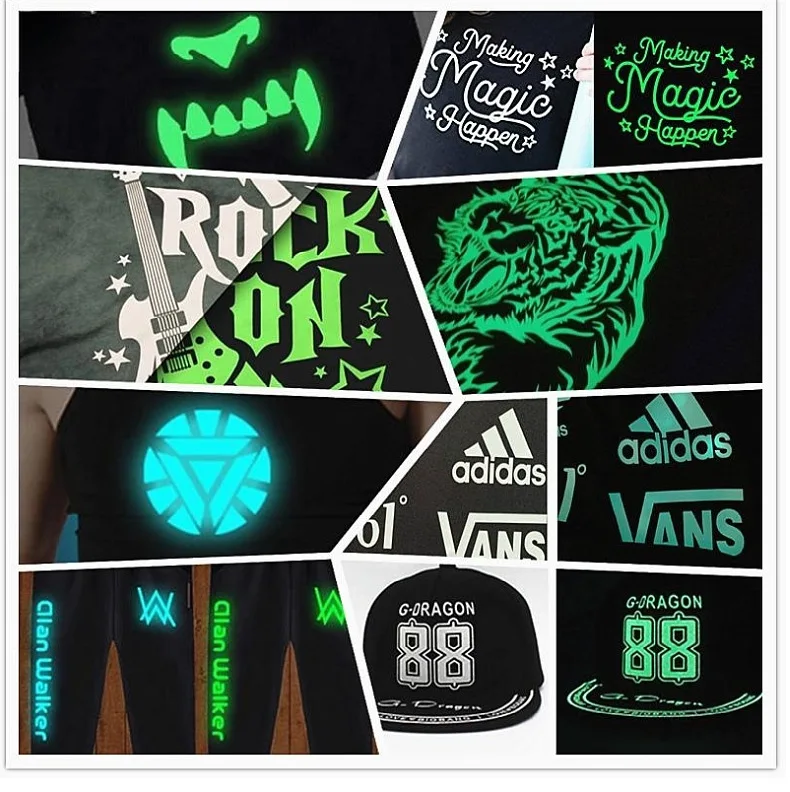 Glow In The Dark Pu Htv Luminous Fruit Green Vinyl For Textile Pattern Heat Transfer Dtf Energy Luminescent Material