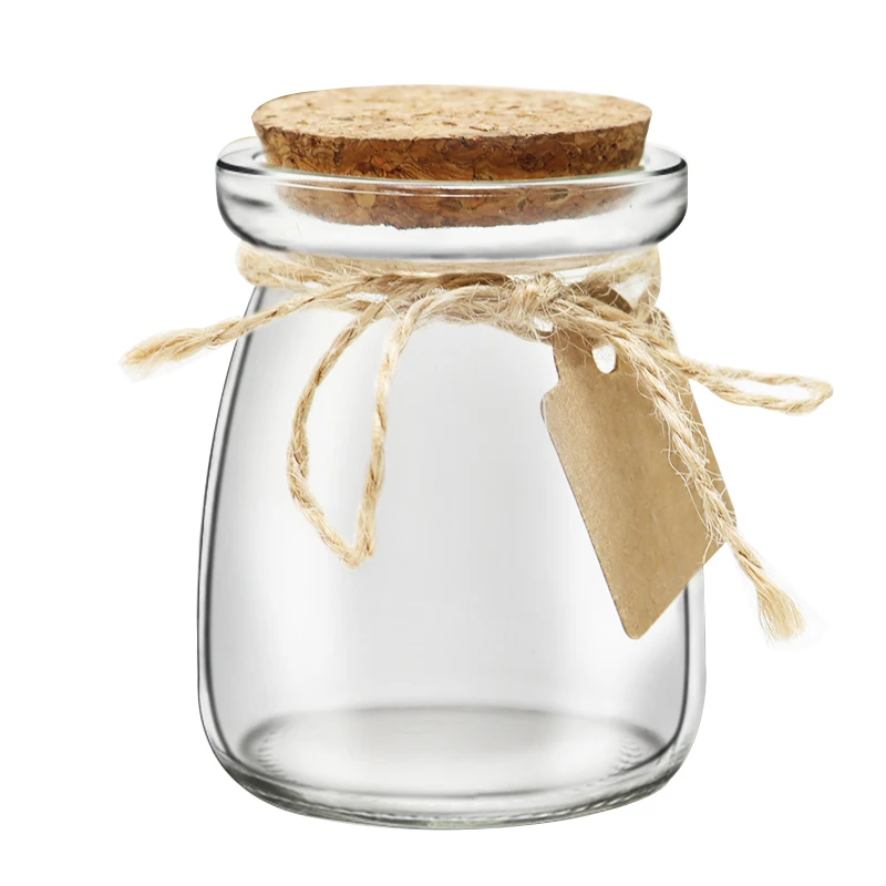 7oz Small Glass Jars with Cork Lids, 20 Pack Yogurt Container with PE Lids for Candy, Cake, Pudding, Yogurt
