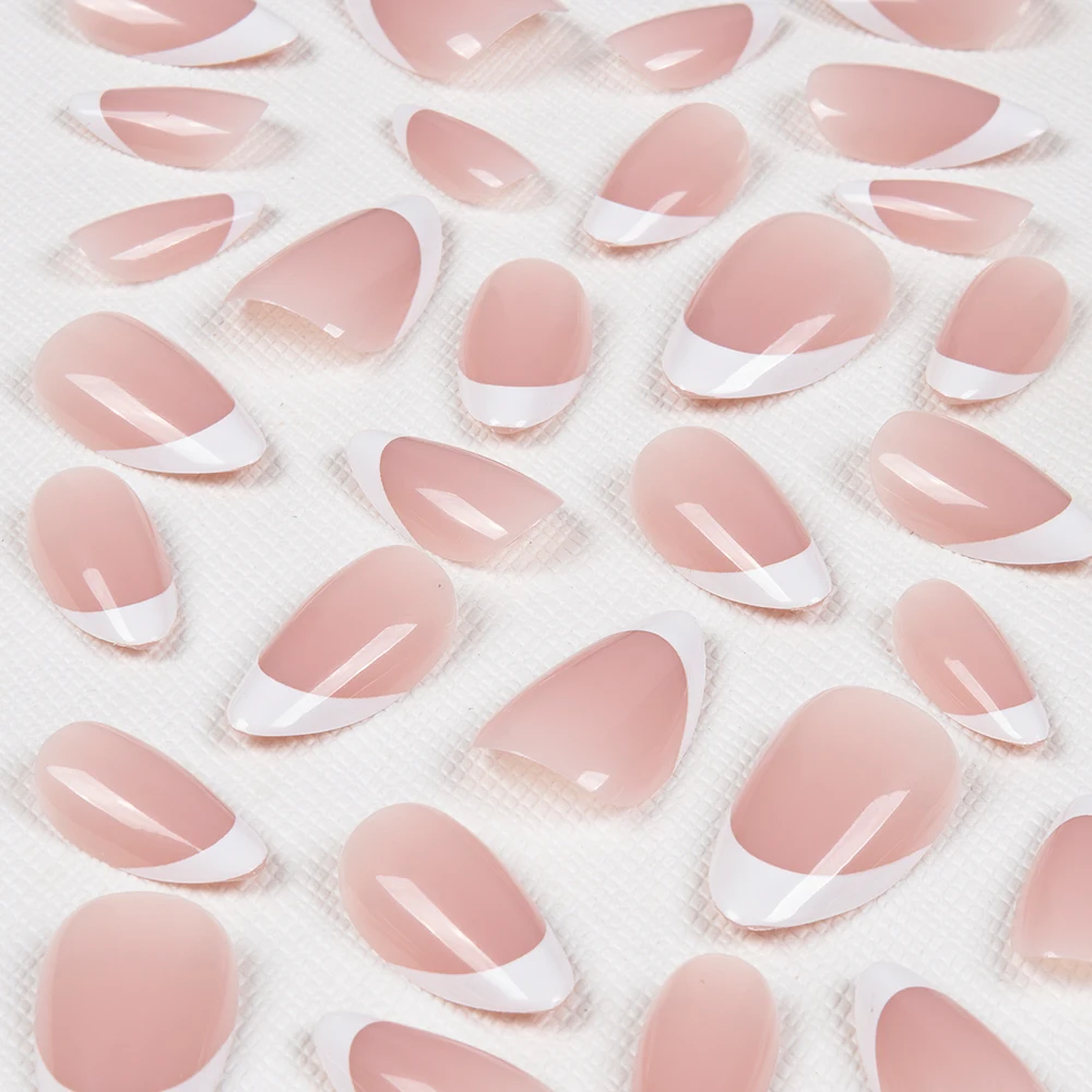 Nail Supplier Offer Free Sample White French Tip Press On Nails Full Cover Artificial Fingernails Reusable Acrylic False Nails