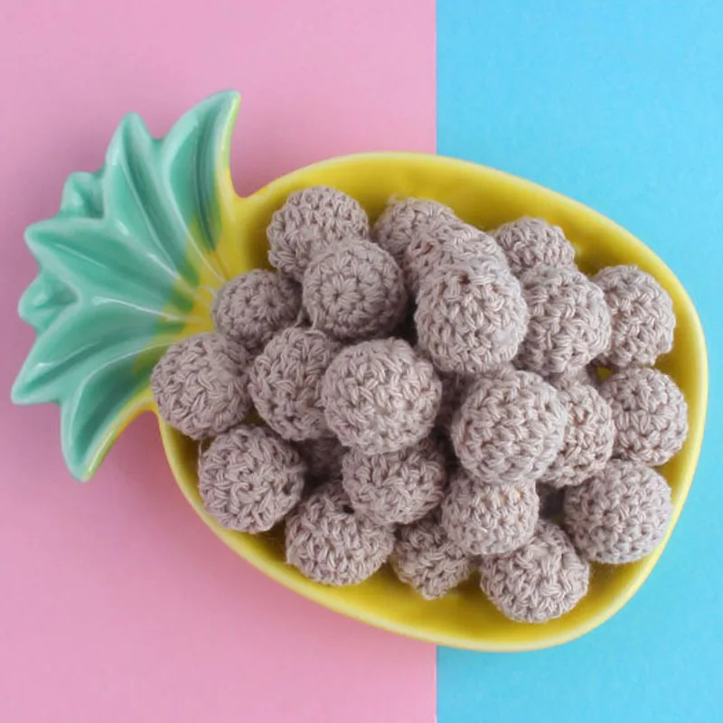 16mm Wooden Cotton Thread Crochet Wool Ball Diy Accessories Beads Baby Teether Kids Baby Safe Teething Beads