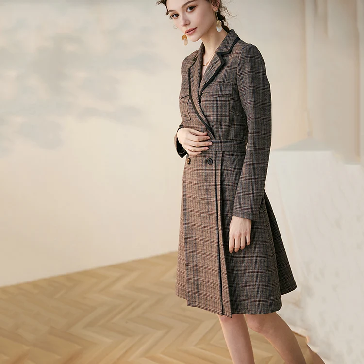 
Intellectual OL Female Autumn Temperament Plaid Slim Professional Mid Knee Length Skirt Dress 