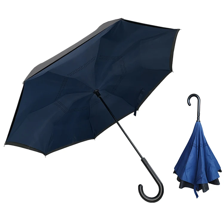 YS-8019 Factory Supply Inverted Umbrella Inside out Double layer C Handle Custom Print Logo Auto Close Reverse Umbrella