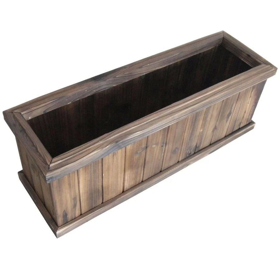 Wholesale ISO 9001 Certificated  CE Grade Rustic Rectangular Wooden Flower Pot for Garden Balcony