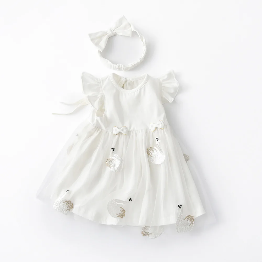 Baby Girls Ruffle Cute Dress Princess Mesh Party Sundress with Headband