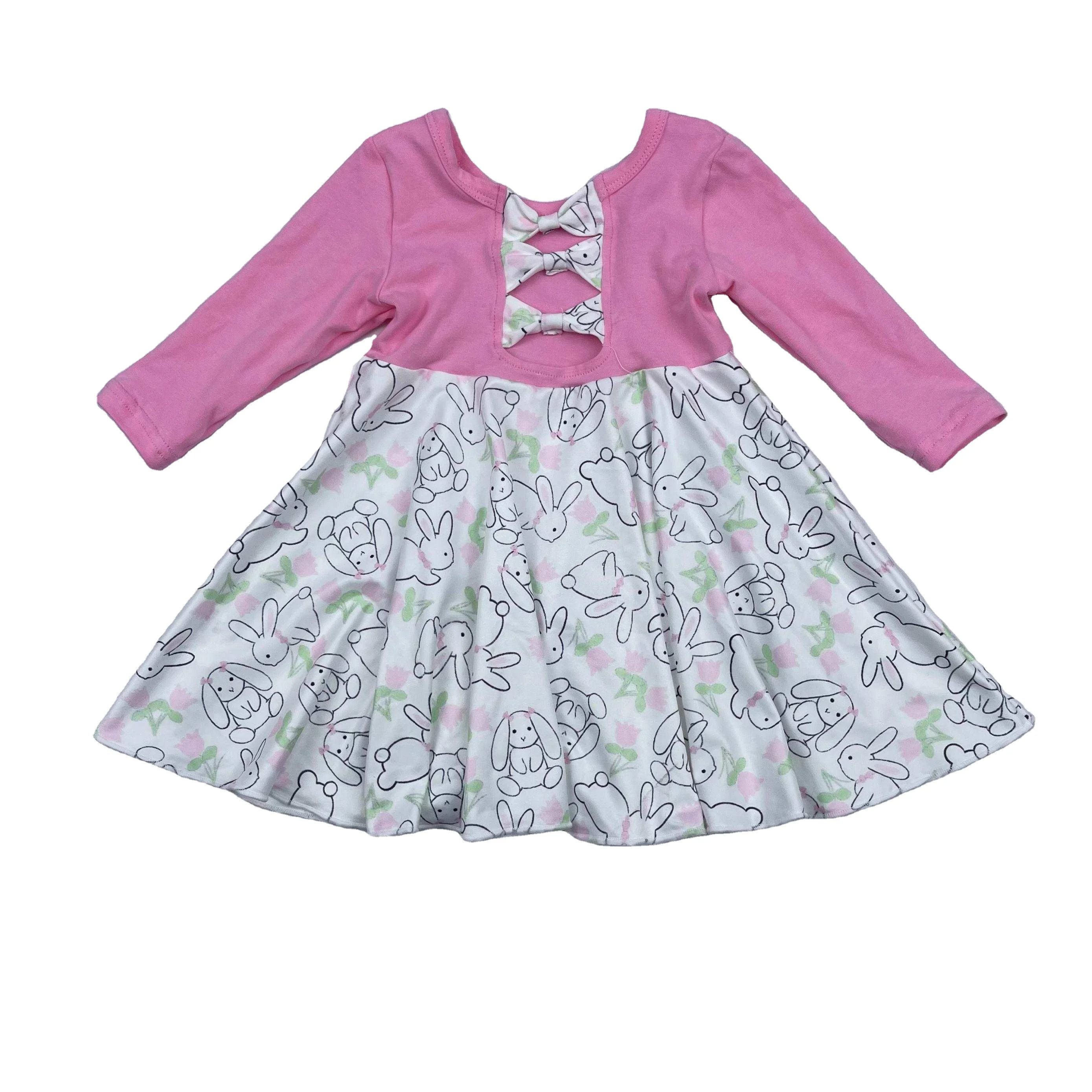 Wholesale Easter Print Kids Girl 9-10 Long Short Sleeve Twirl Dress Baby Boutique Kids Dresses For Girls