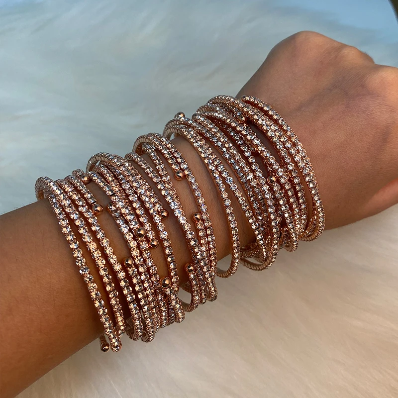 Custom Fashion Diamond Watch Bracelet Women Accessories Wholesale Shiny Bangles With Rhinestone Bracelets Dames