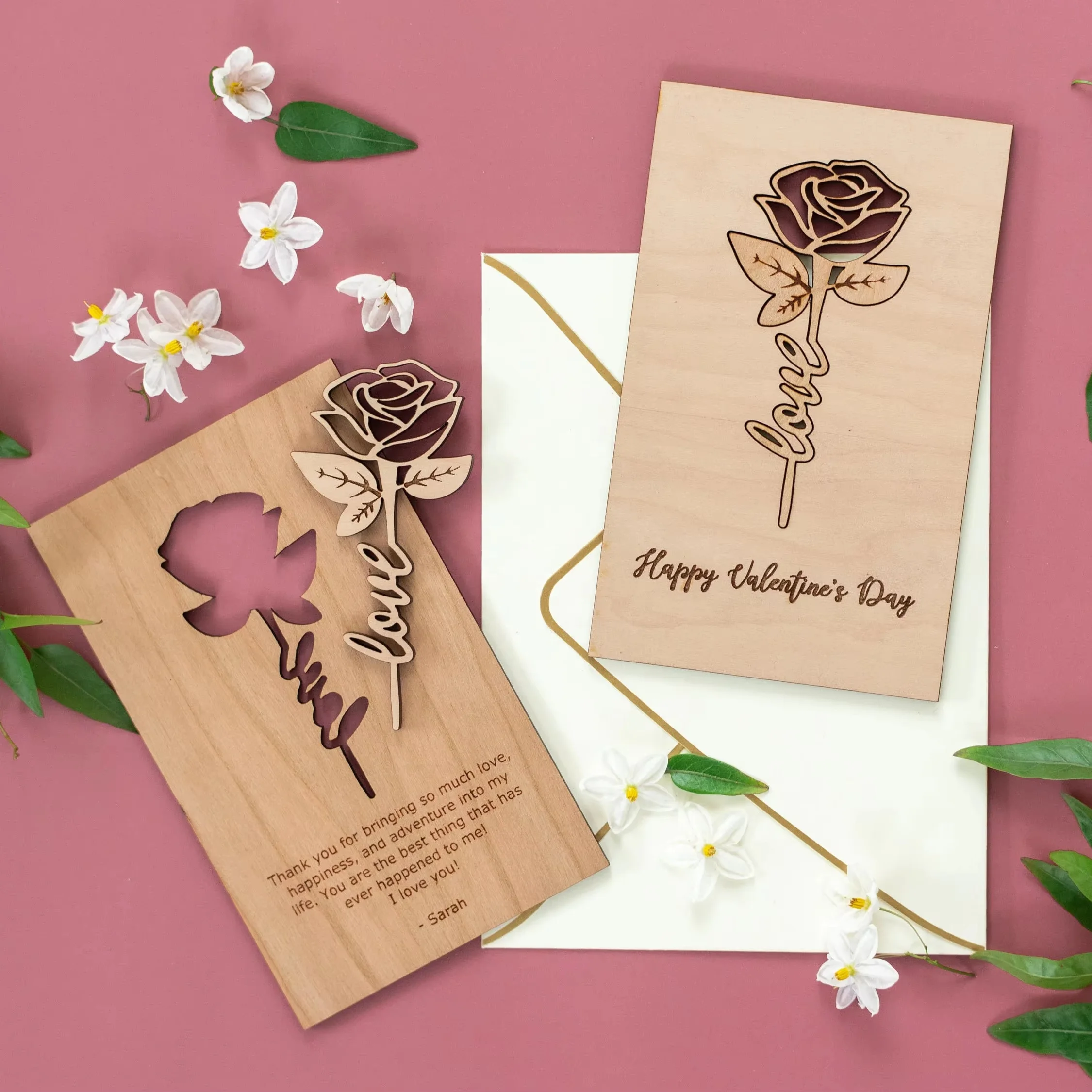 Wholesale Factory 3D Puzzle Wood DIY Wooden Postcard Customization Laser Cut  Flower Style Laser Cut Crafts Wood Postcard