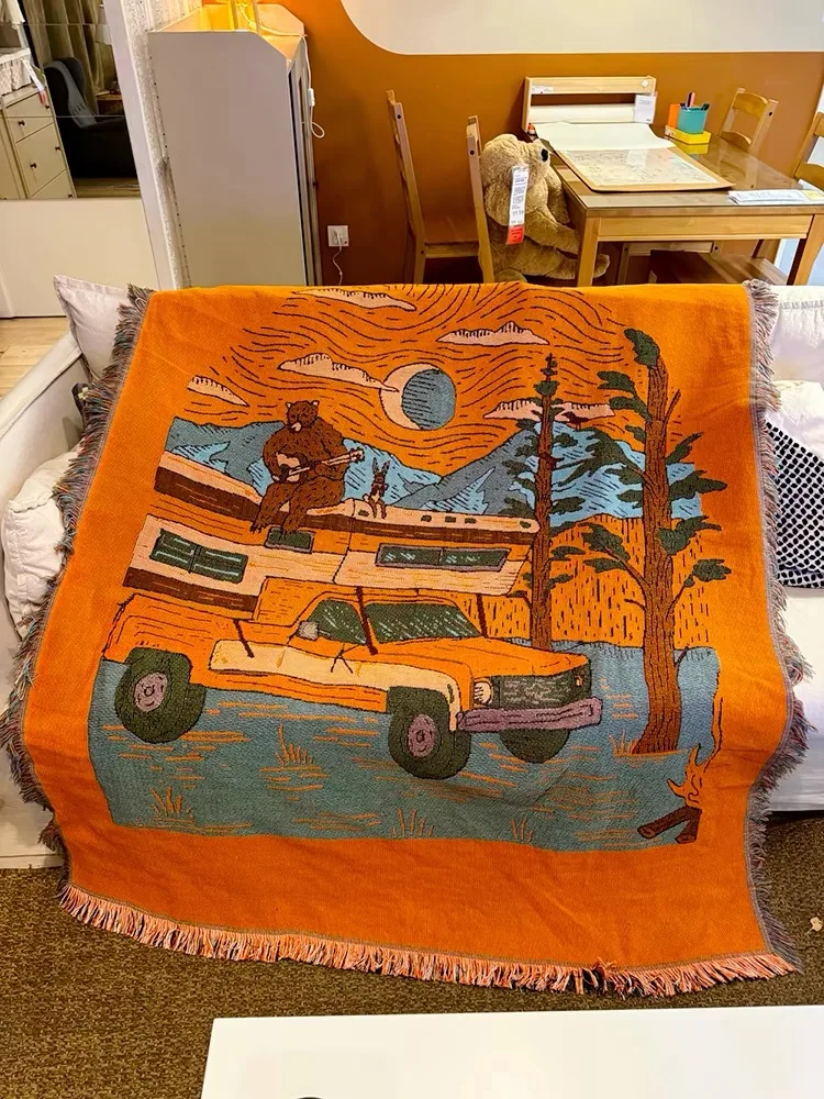 Custom Cotton Printed Jacquard Tapestry Picnic Blanket Woven Blanket Camping Blanket With Wholesale Hot Style