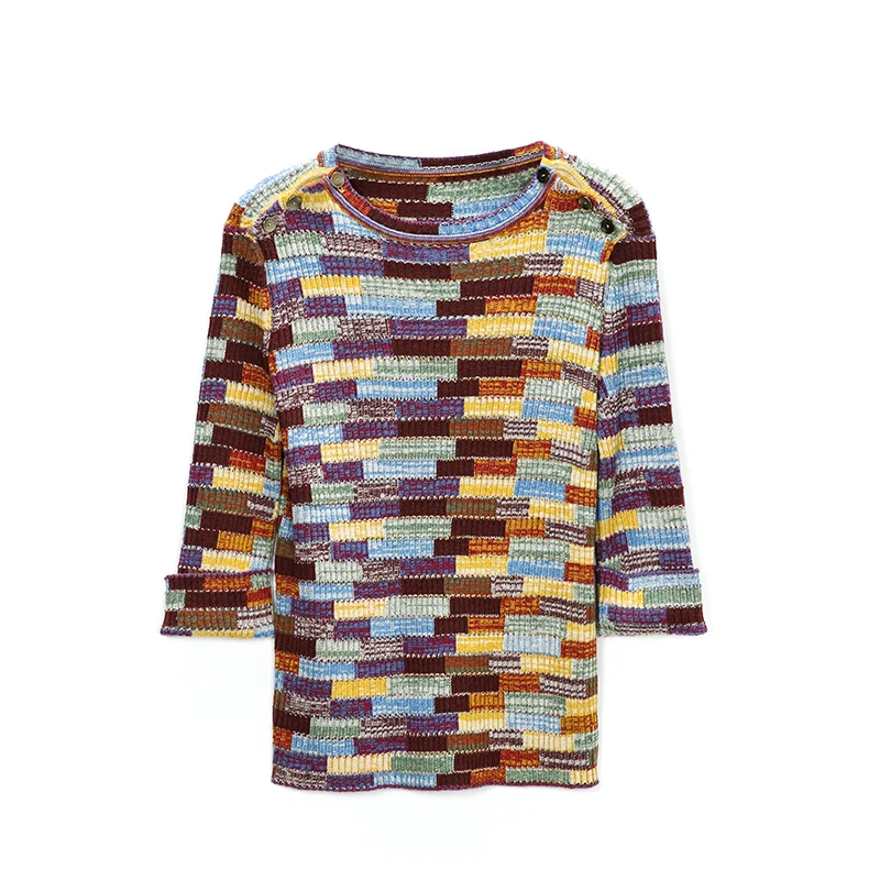 Женский Цветной вязаный свитер с рукавом 7 минут, Модный пуловер, женский джемпер