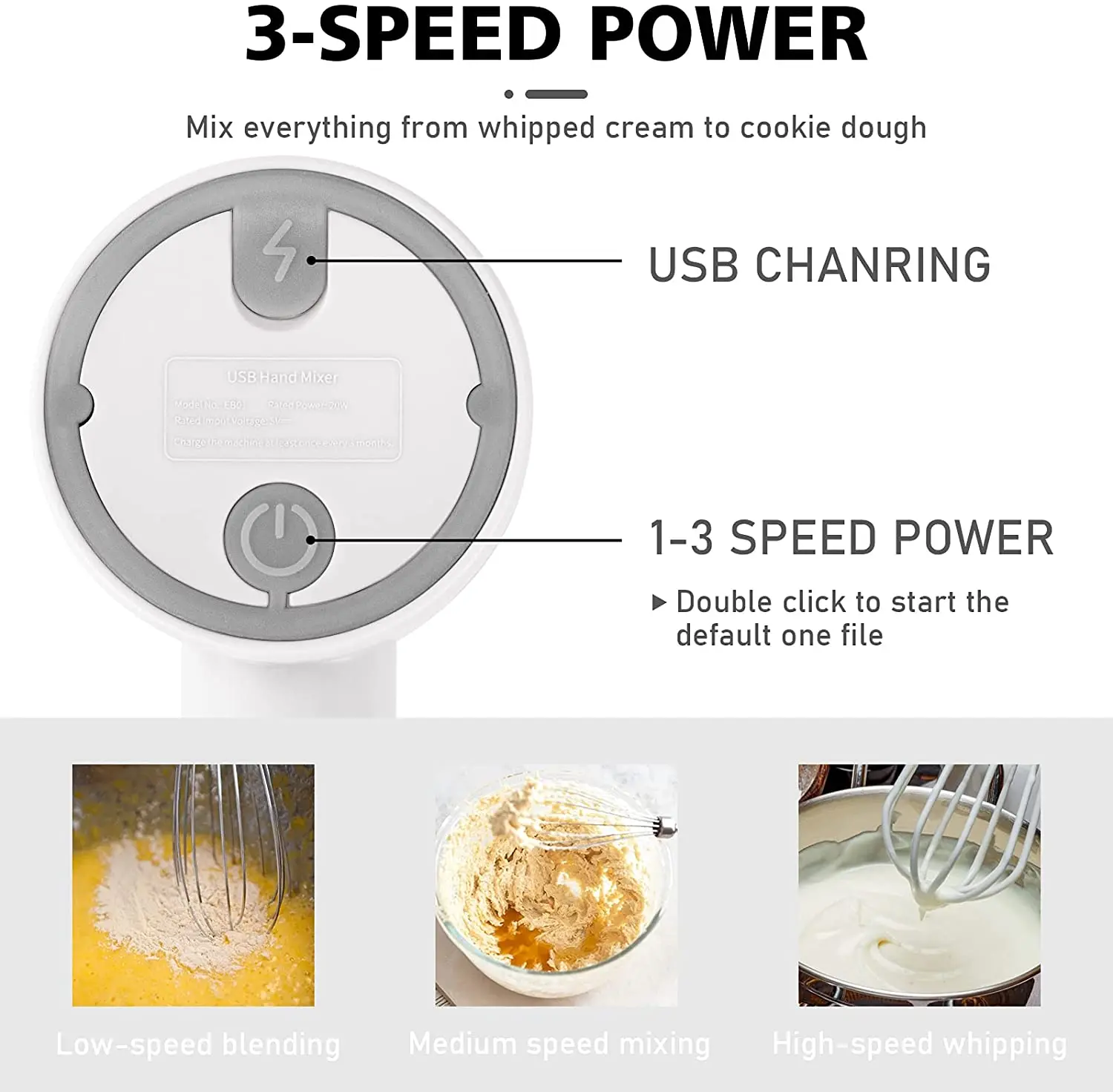 Wireless Electric Hand Mixer 3-Speed USB Rechargeable Hand Blender for Baby Food  Portable Electric Whisk Cordless Mini Handheld