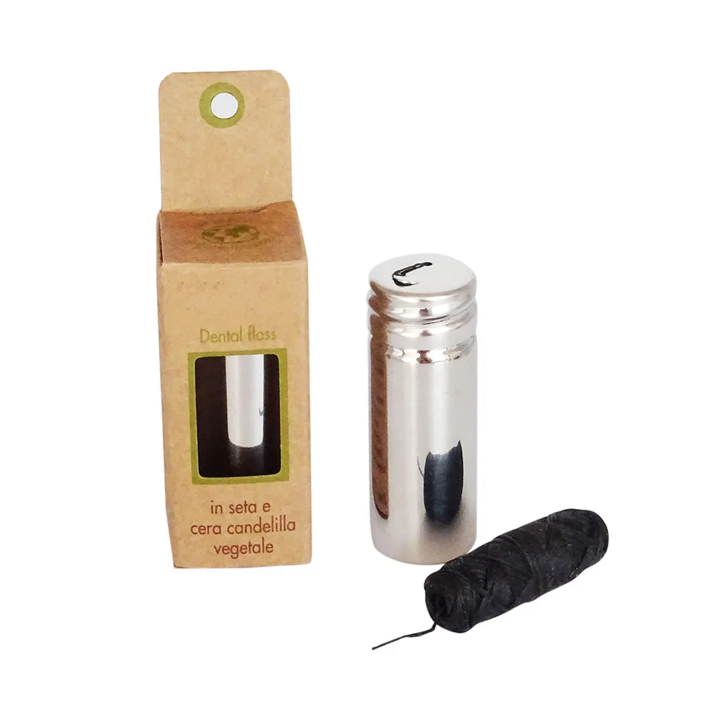 Teeth whitening  Vegan Dental floss Corn PLA floss In SUS 304 Bottle Customised Logo Laser Engraved Bottle
