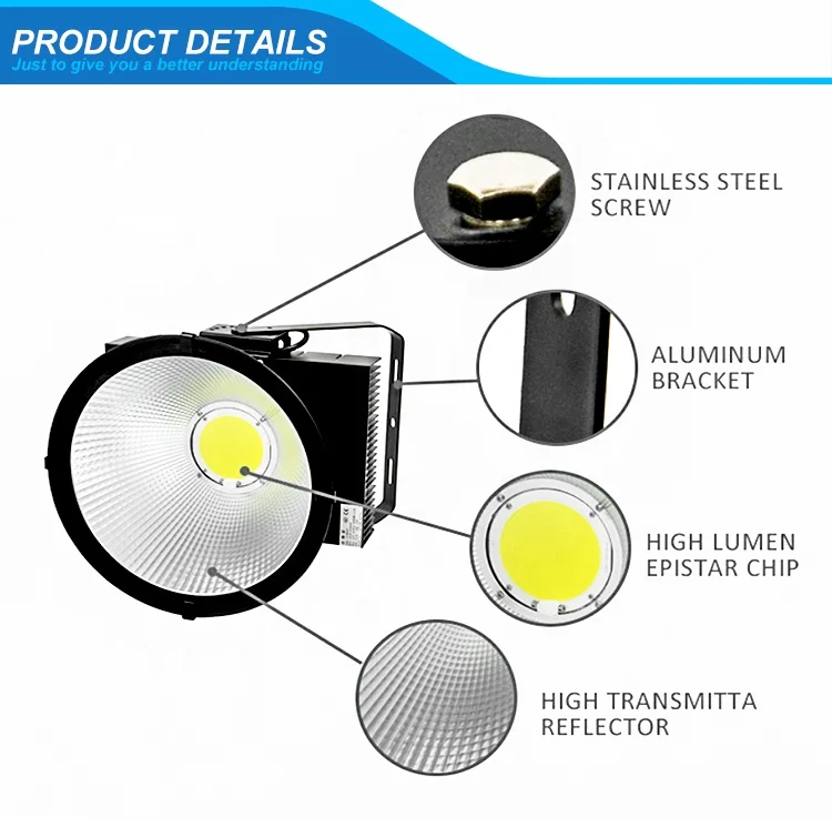 High power Outdoor Ip66 Super bright Waterproof high bay park lamps Special tower crane lamp industrial 1000W Led flood Light