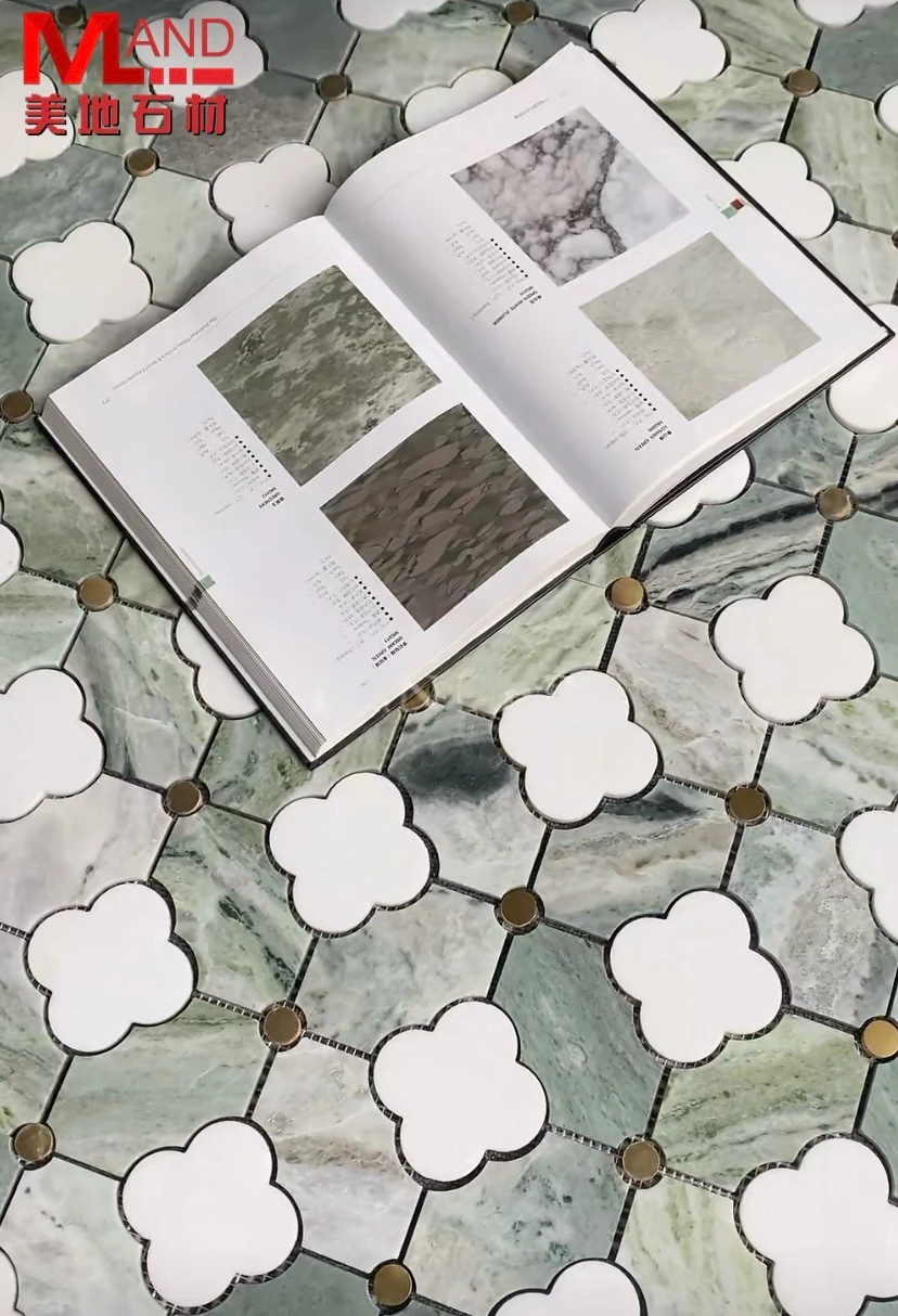 Factory direct sales marble mosaic parquet carpet flooring multiple patterns White gold edge floor