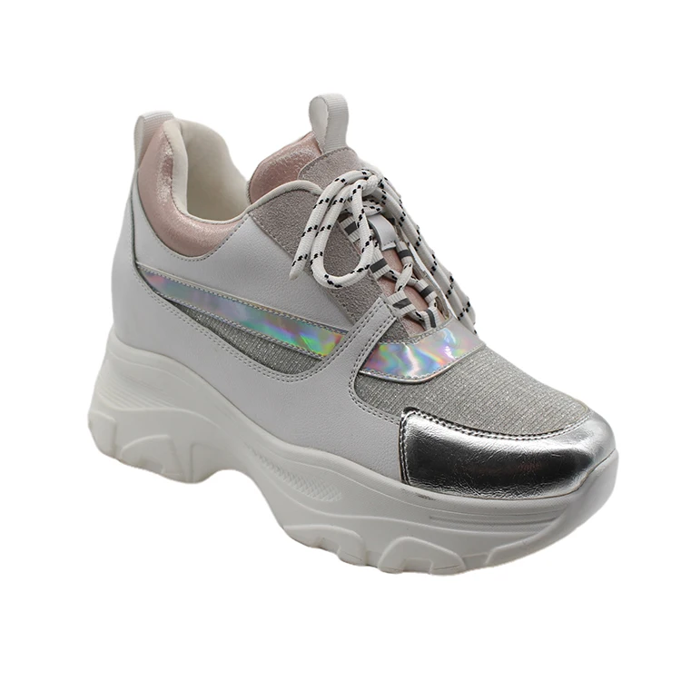 
YZY 2020 Wholesale Breathable lace-up height increasing sports running platform wedge casual shoes women sneakers 