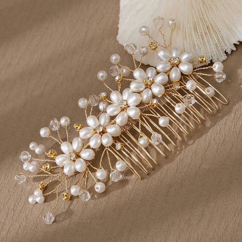 Fashion Wedding Ladies Party Hair Accessories Luxury Pearl Flower Bridal Hair Comb Wedding Hair Pieces