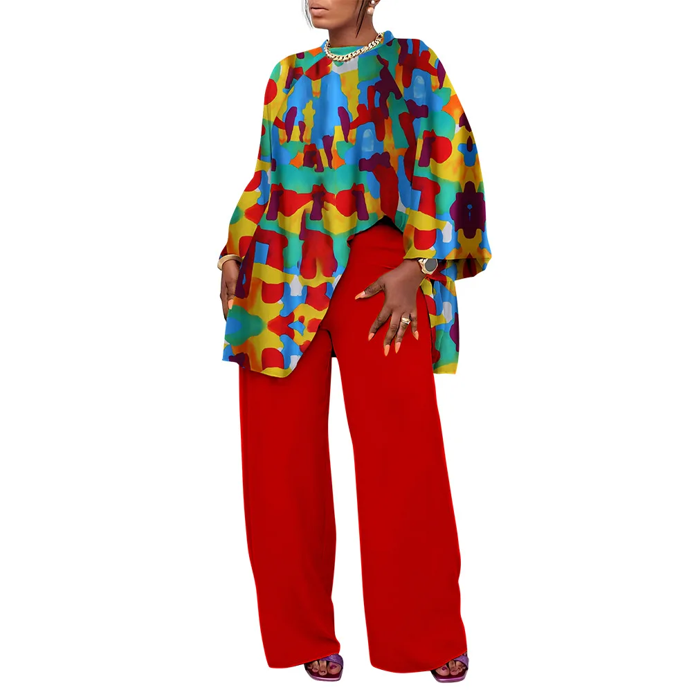 Plus Size Womens Sets Two Pieces Fall Loose Casual Suit African Style Clothing Print Long Sleeve Set Women Pants and Top