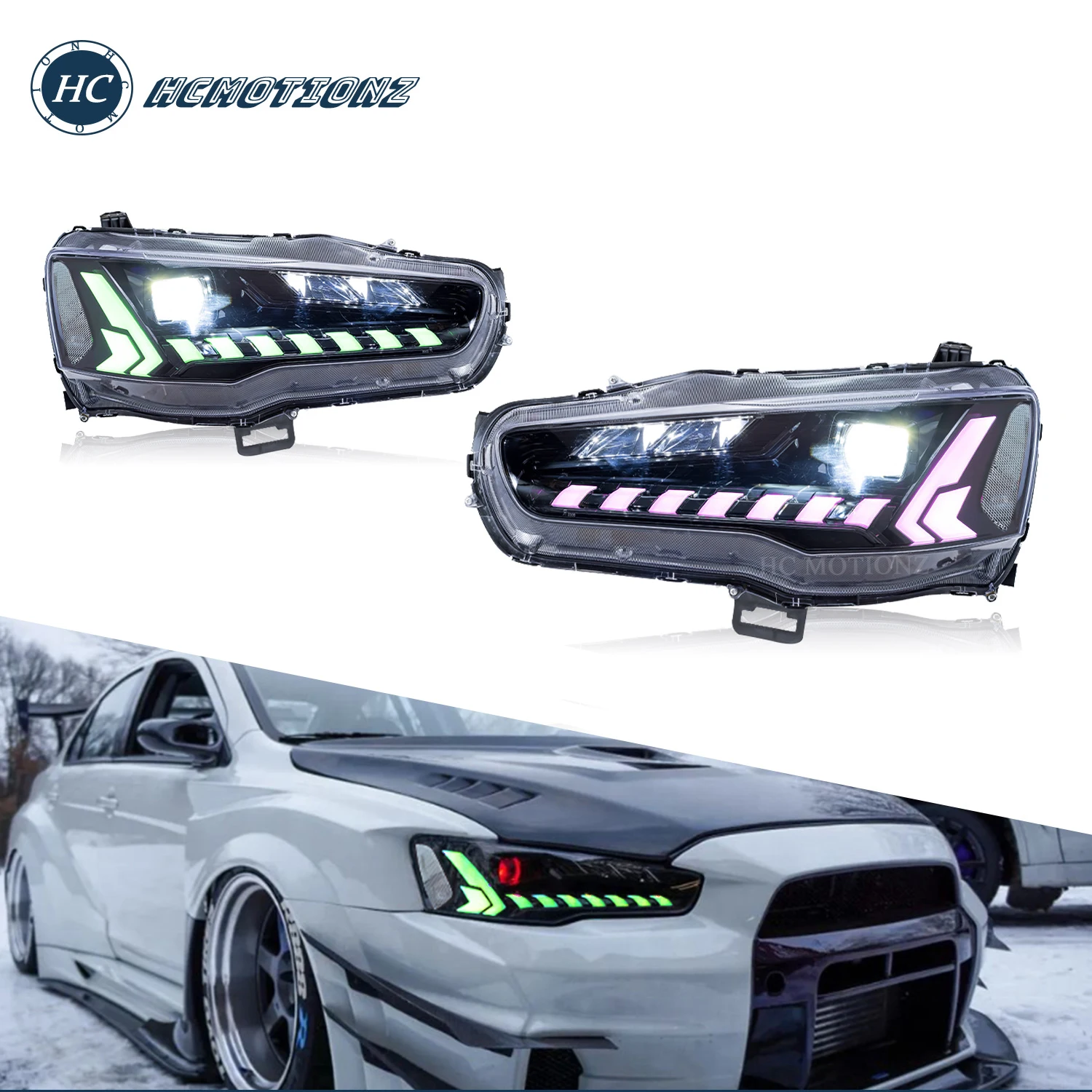 HCmotion Factory Start UP Animation Sequential Head Lamps Assembly 2008-2017 ex evo CF/CJ RGB Headlights For Mitsubishi Lancer