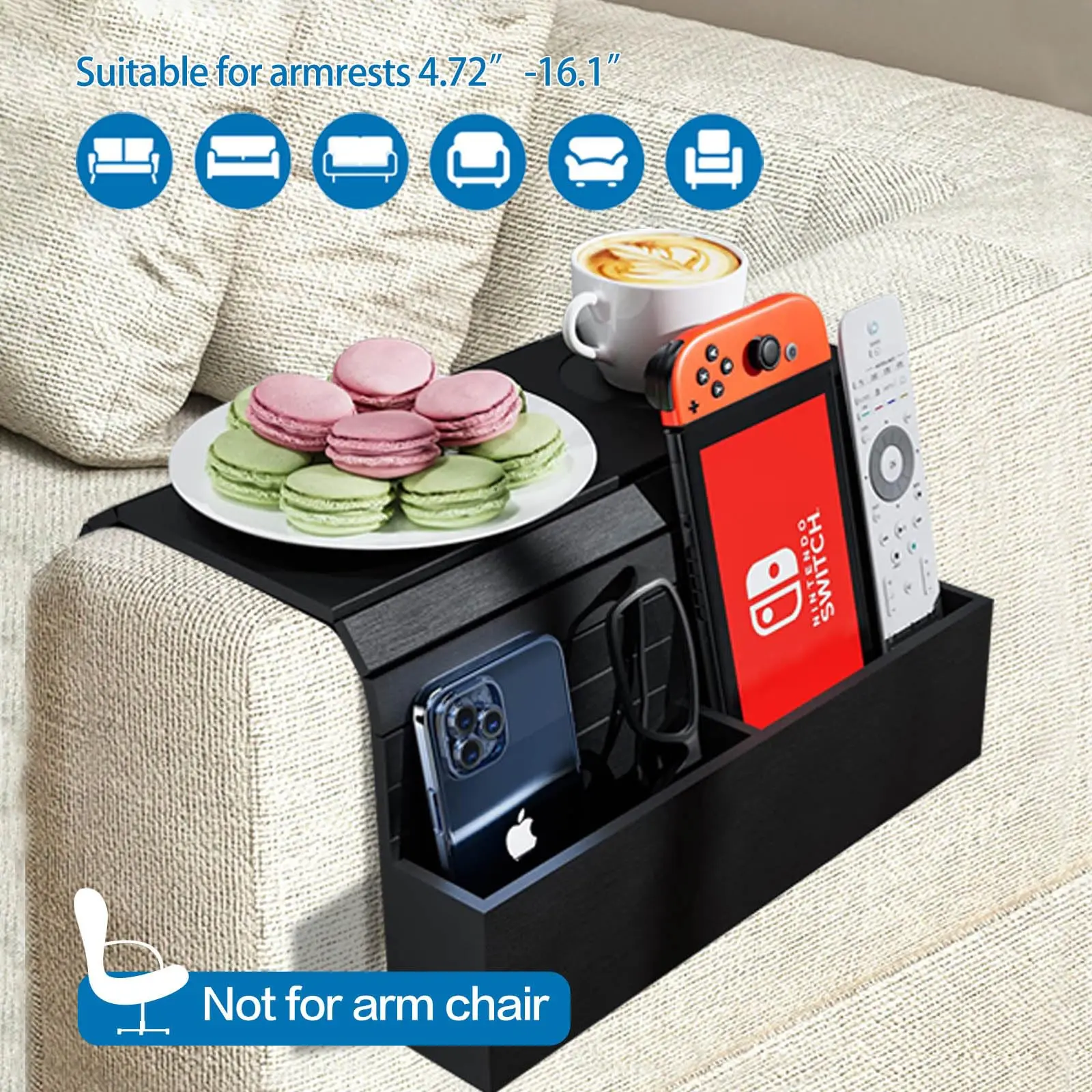 Foldable Couch Armrest Organizer Armrest Tray for Snack Drinks Phone Sofa Armrest Table  Bamboo Sofa Arm Tray with Pockets