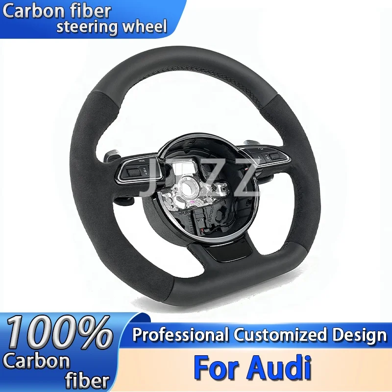 For Audi 2017-2021 RS3 RS4 RS5 A3 A4 A5 S3 S4 S5 Black genuine leather Alcantara suede steering wheel Car interior accessories