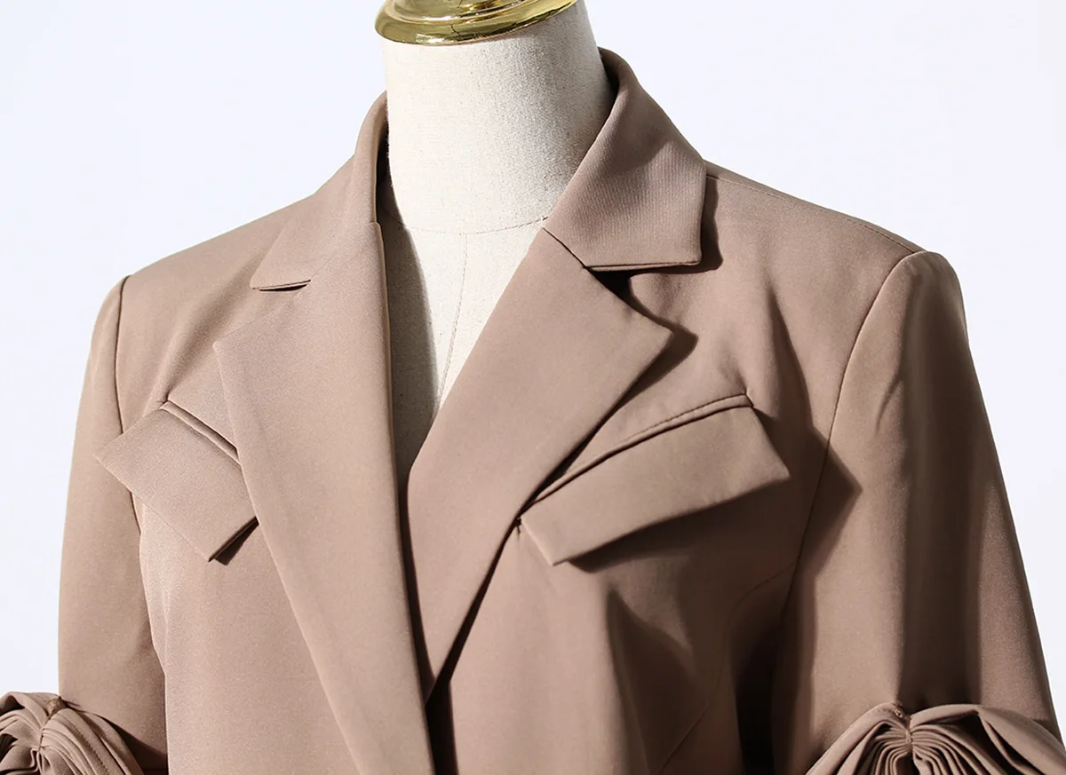 New Fashion Ladies Blazer Long Sleeve Slim Fit Blazer 100% Polyester Ladies Shirring at Sleeve Blazer Jacket Standard Knitted