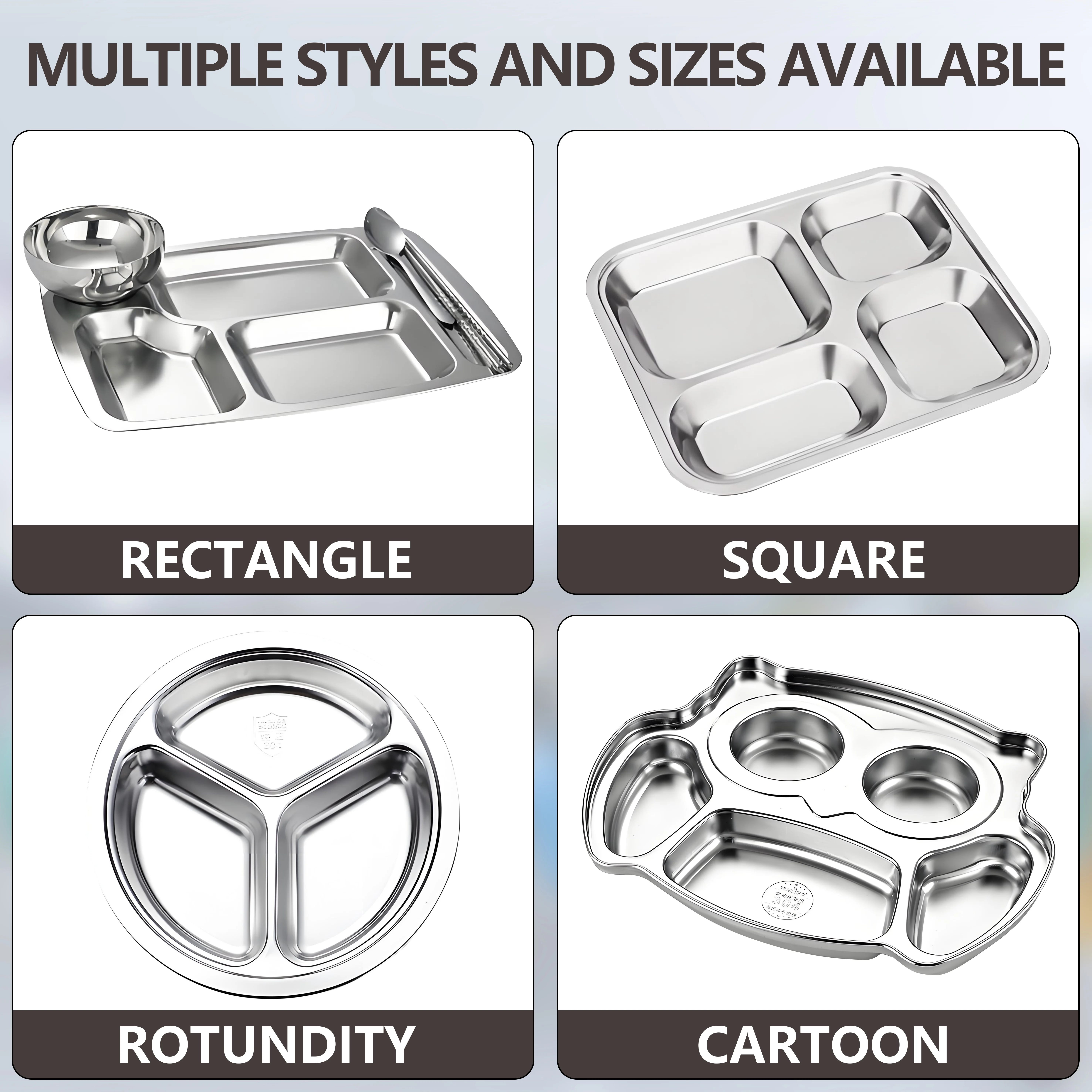 YITIAN School Lunch Box Fast Food 304 Stainless Steel Serving Divided Snack Dinner Plate Tray 5 Compartments Section With Lid
