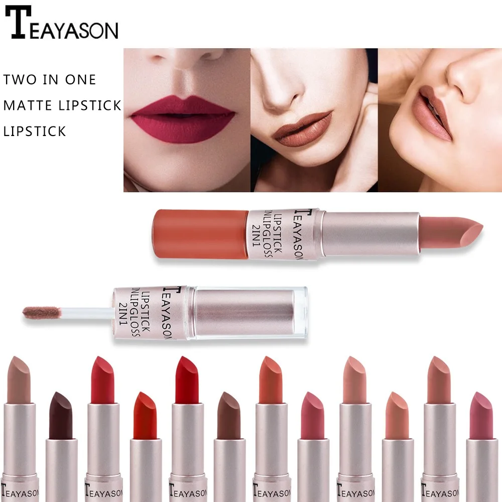 Wholesale Custom Waterproof Lip Gloss 2 in 1 Lipstick Highly Pigmented Vegan Matte Lipstick
