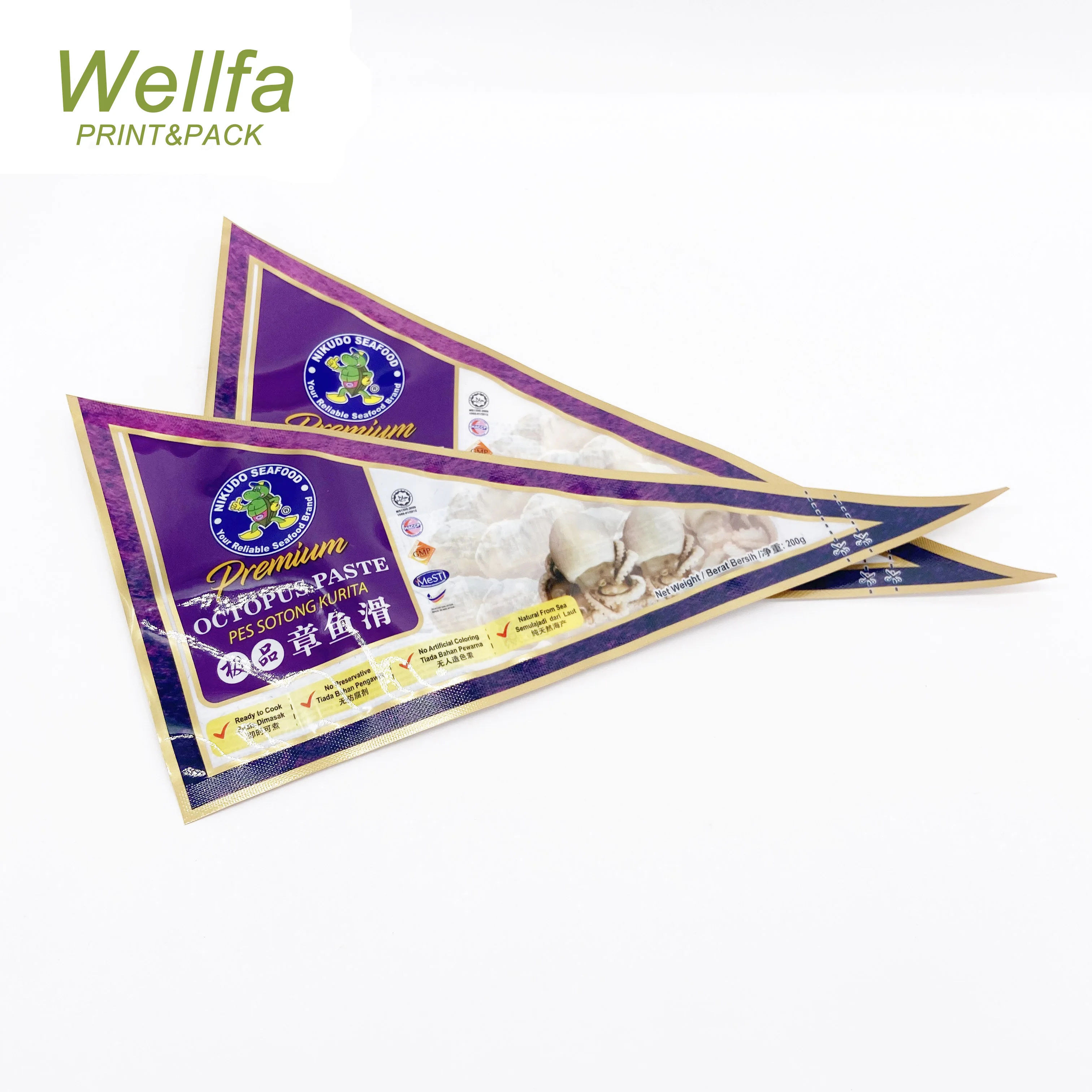 Mylar edibles three side sealed window plastic frozen food packaging pouch