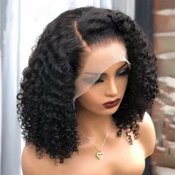 Fuxin Short Bob Wigs Human Hair Lace Front Water Wave Peruvian Transparent Lace Frontal Wigs 150% Density Short Black Bob Wig