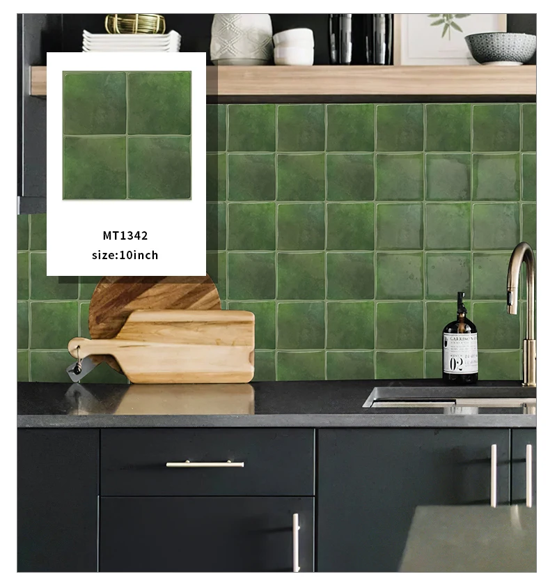 Green Vintage Self-Adhesive Peel-and-Stick PVC Vinyl Wall Panels 3D Waterproof Kitchen Backsplash Tiles Waterproof Wall Sheets