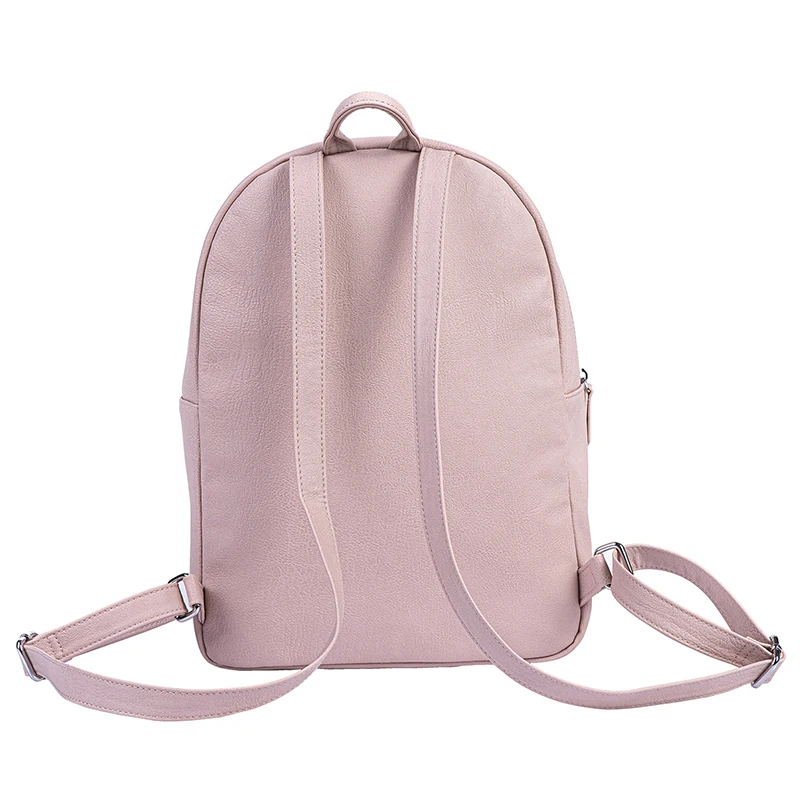 Hot Sale Women Backpack College Bag Pink Female Portable Pu Leather Backpack Metal Zipper 190T Fashion Travel for Women Optional
