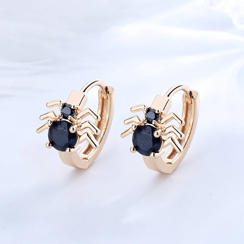 Wholesale Free Shipping Hypoallergenic Animal Spider Crystal Cz 18K Gold Women Huggie Hoop Earring Jewelry For Party