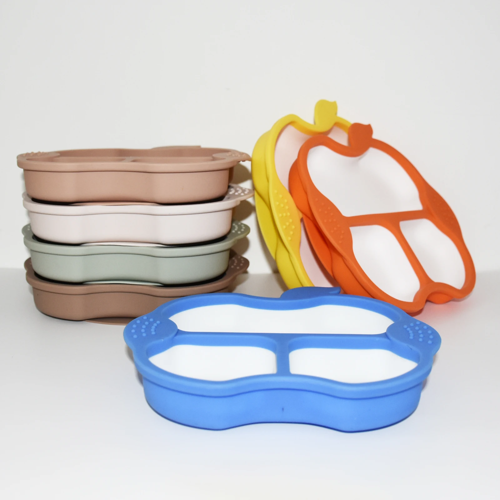 Belochhy Baby Feeding Supplies Wholesale Bpa Free Cat Kitten Silicone Cutlery Baby Kid Food Feeding Divided Dinner Plate Bowl