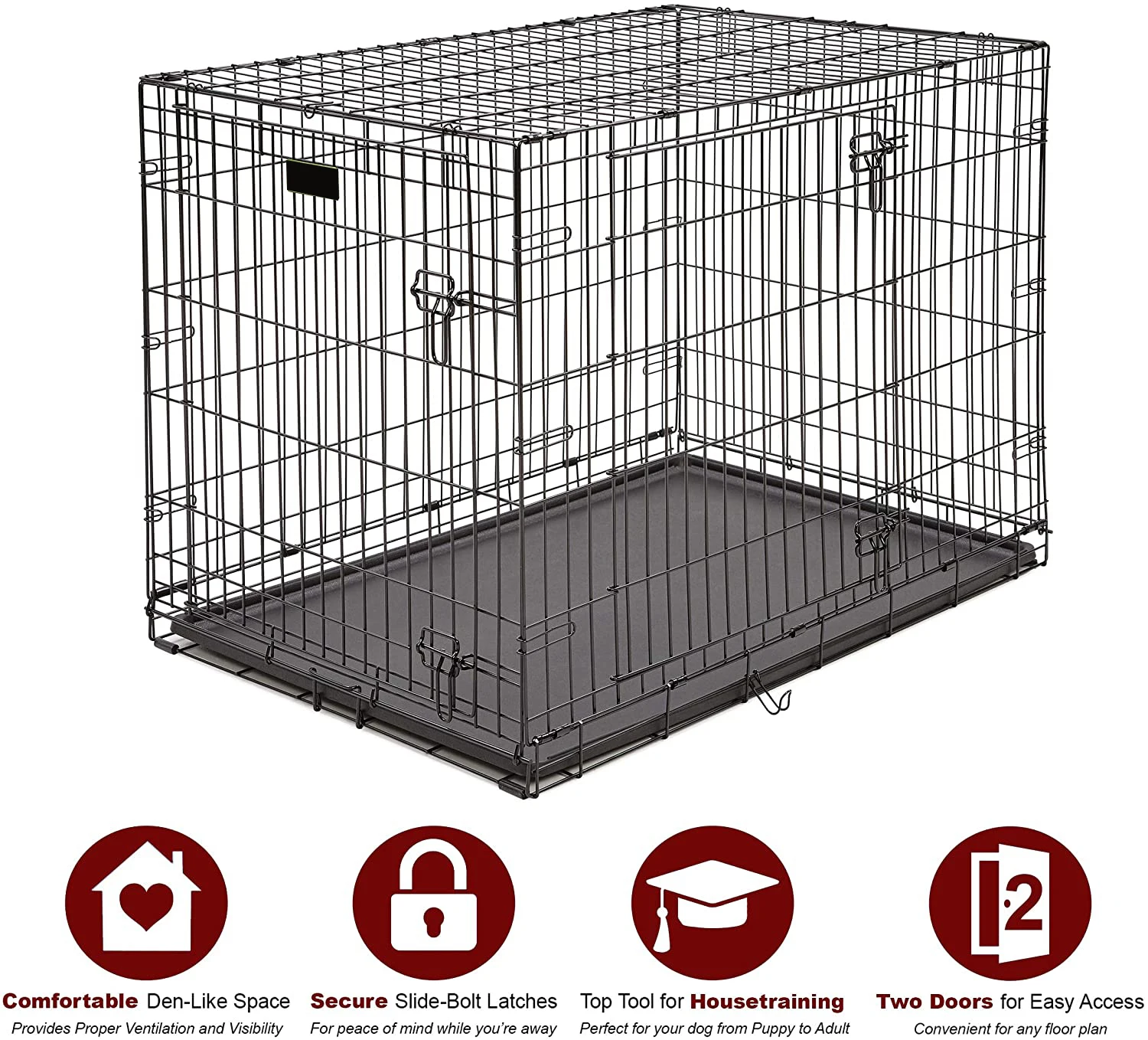 Best Quality 42 Inch Large Dog Crate Portable Folding Metal Dog Cages with Plastic Tray