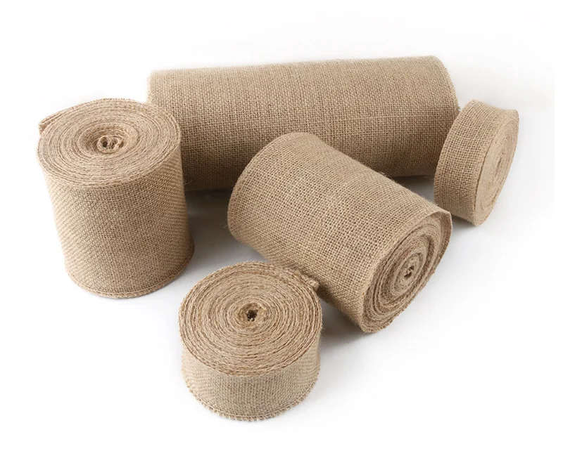 Wide 8cm Natural Burlap Fabric with Beautiful Burlap Ribbon  Long 10M for Wedding Event Party and Home Decoration
