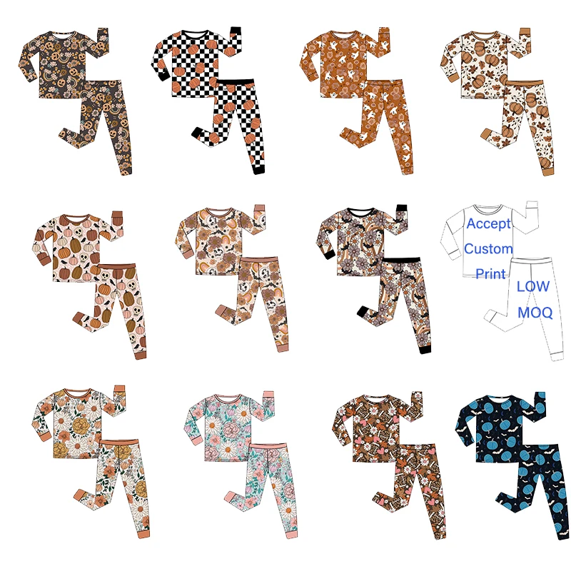 Длинные штаны для мальчиков и девочек 2 шт. пижама с длинным рукавом на заказ принтом в западном стиле Хэллоуина мягкая дышащая Бамбуковая ткань