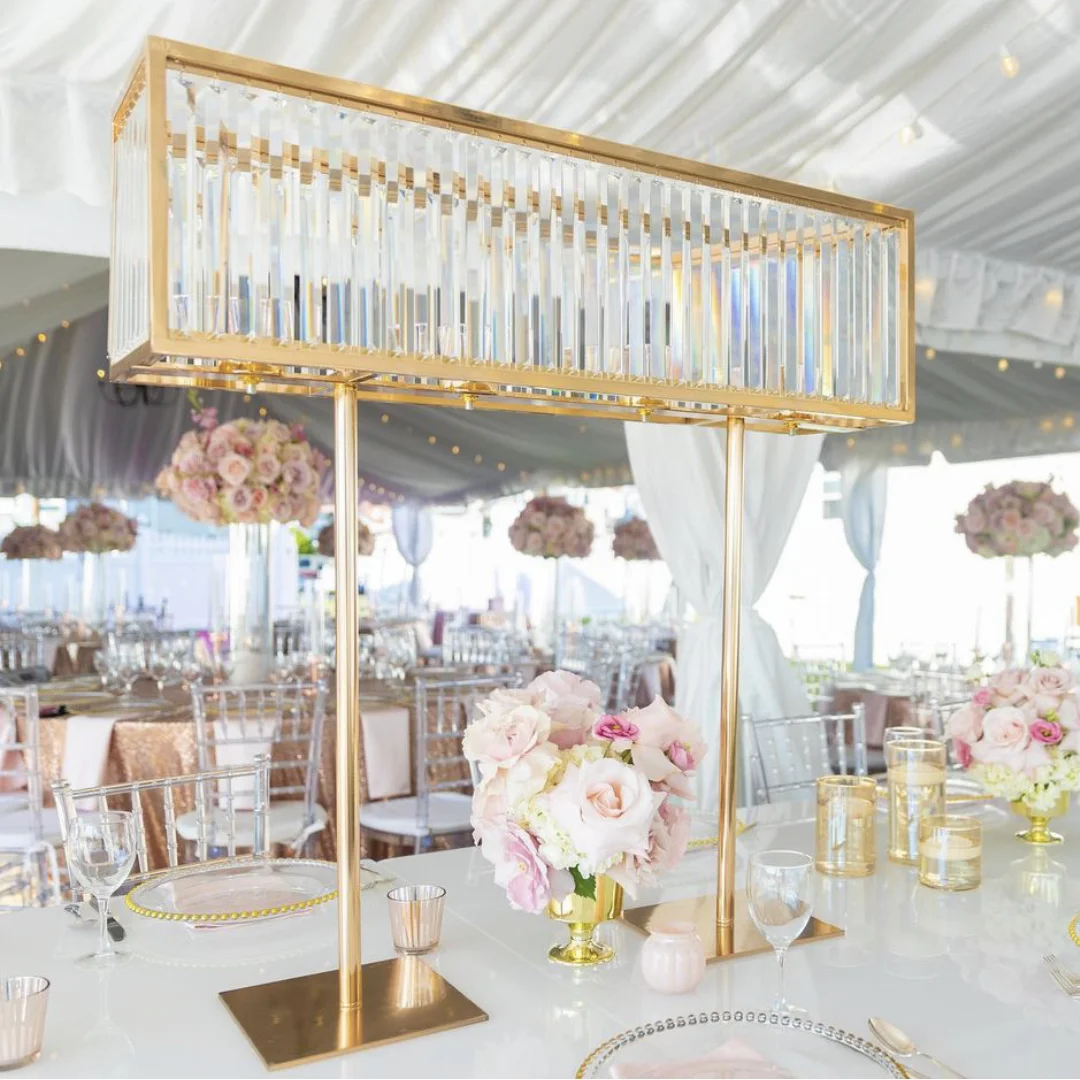 ZT-456 Party supplies hanging bling crystals chandelier gold flower stands wedding centerpieces