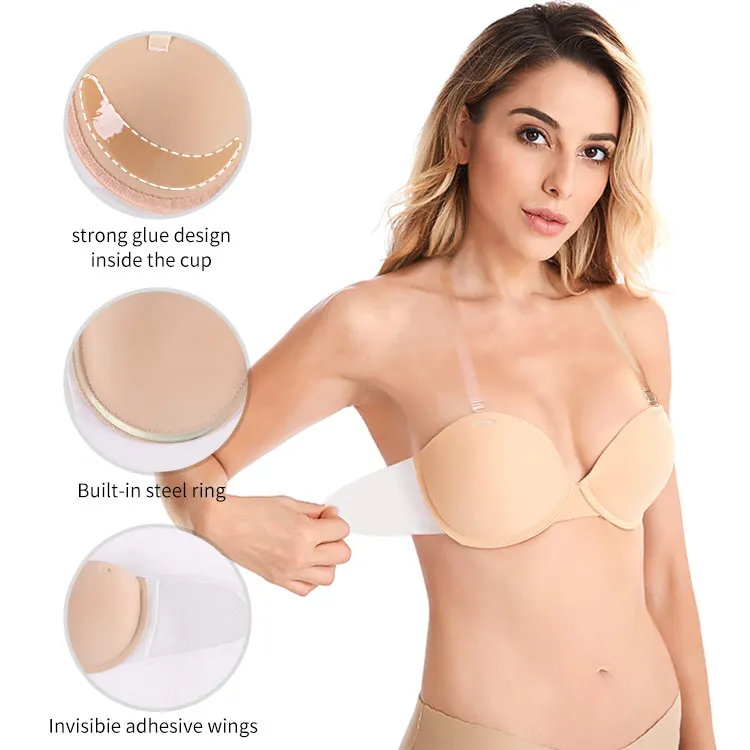 Adhesive Invisible Backless Strapless Sticky Deep Plunge Bra Kit Push Up Frontless Bra For Wedding Dress