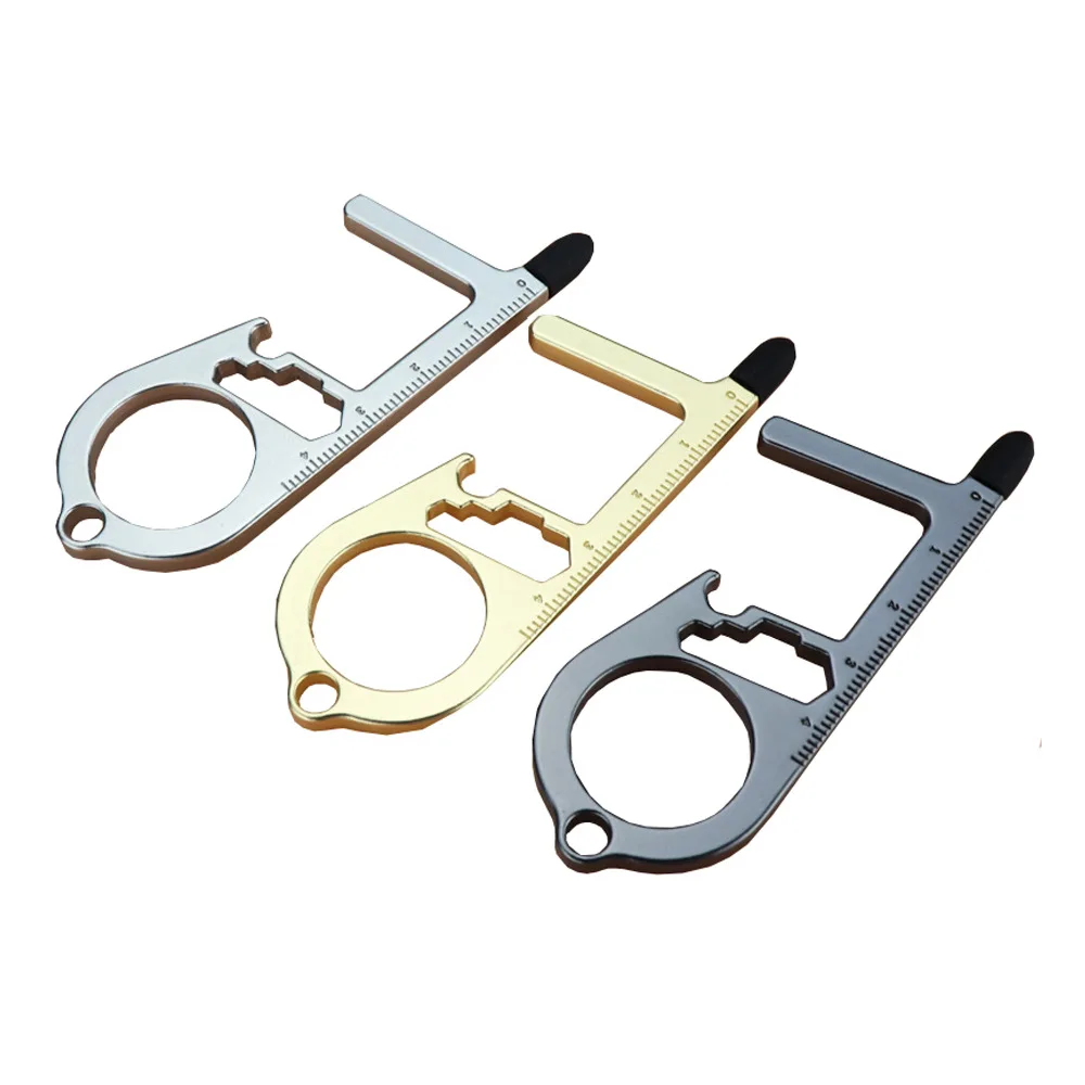 Outdoor Multifunctional Anti-Contact Self Defense Keychain Metal Bottle Opener Keyring Cell Phone Holder Door Opener Key Holder