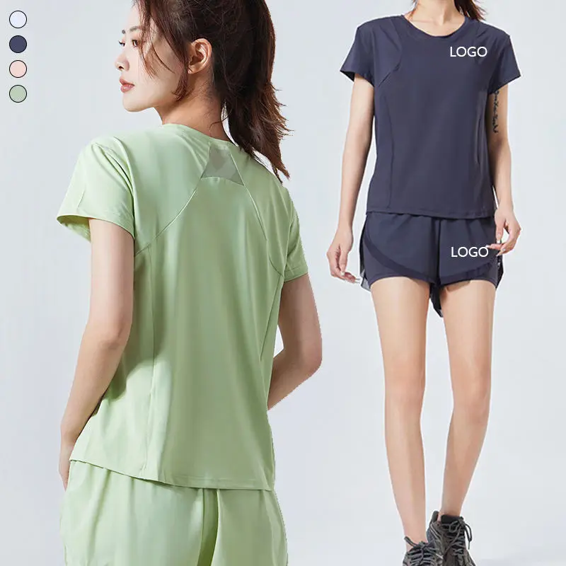 2 Pieces Super Soft Fabric Gym Tops Breathable Quick Dry Crew Neck Plus Size Fitness Yoga Activewear Sports T-Shirt For Women