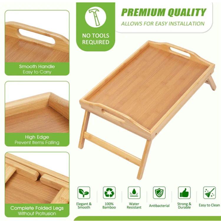 Wooden Sturdy  Kitchen Bedroom Bed Sofa Hospital Table Folding Legs Bed Tray